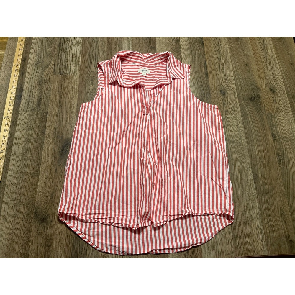 Style & Co. Shirt, Women's Size Large, Red White, Striped, Sleeveless, V-neck